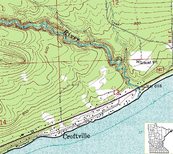 Topographic map ofthe Croftville Minnesota area
