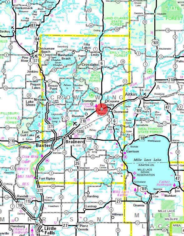 Minnesota State Highway Map of the Crosby Minnesota area
