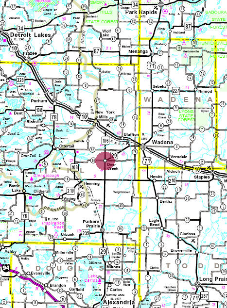 Minnesota State Highway Map of the Deer Creek Minnesota area