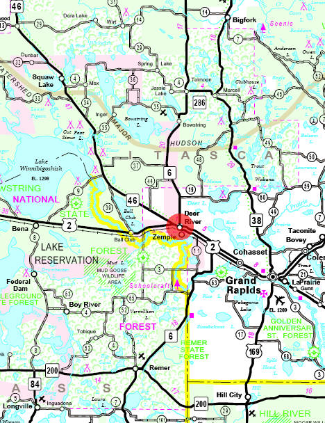 Minnesota State Highway Map of the Deer River Minnesota area