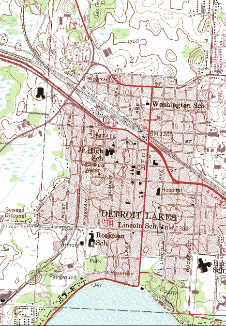 Topographic Map of the Detroit Lakes Minnesota area
