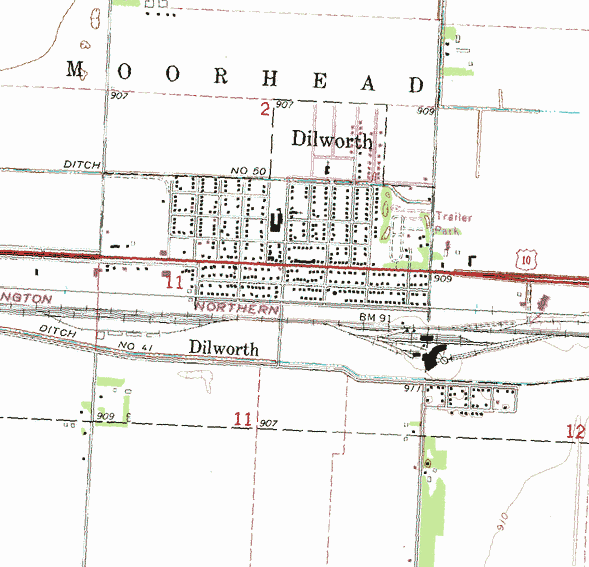 Topographic map of the Dilworth Minnesota area