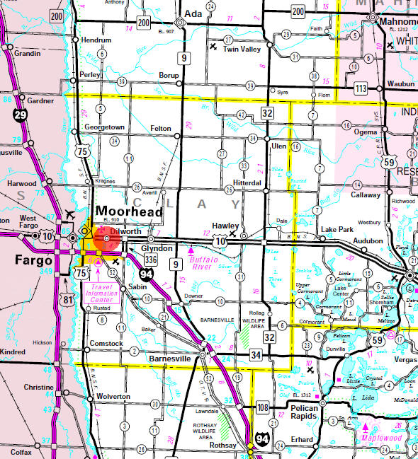 Minnesota State Highway Map of the Dilworth Minnesota area