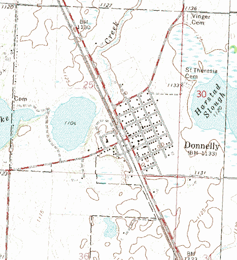 Topographic map of the Donnelly Minnesota area