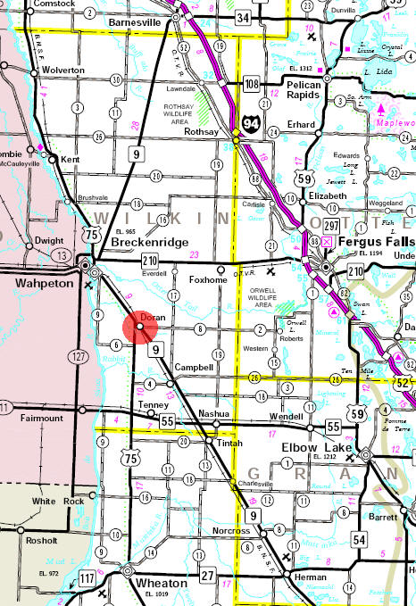 Minnesota State Highway Map of the Doran Minnesota area