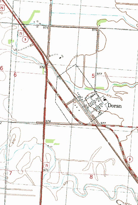Topographic Map of the Doran Minnesota area