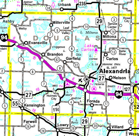 Minnesota State Highway Map of the Douglas County Minnesota area