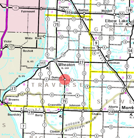 Minnesota State Highway Map of the Dumont Minnesota area