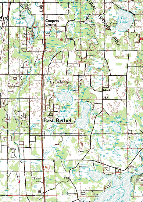 Topographic map of the East Bethel Minnesota area