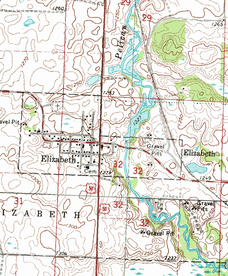 Topographic map of the Elizabeth Minnesota area