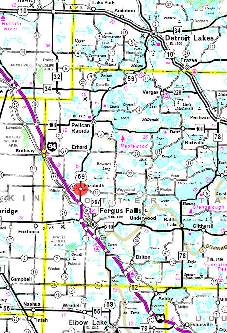 Minnesota State Highway Map of the Elizabeth Minnesota area