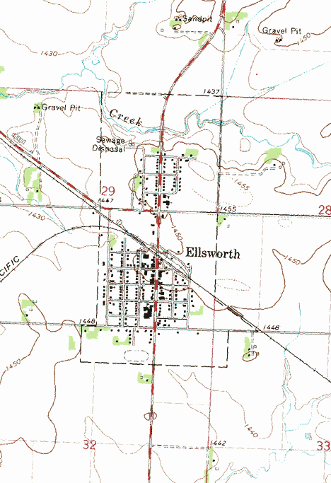Topographic map of the Ellsworth Minnesota area
