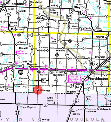 Minnesota State Highway Map of the Ellsworth Minnesota area