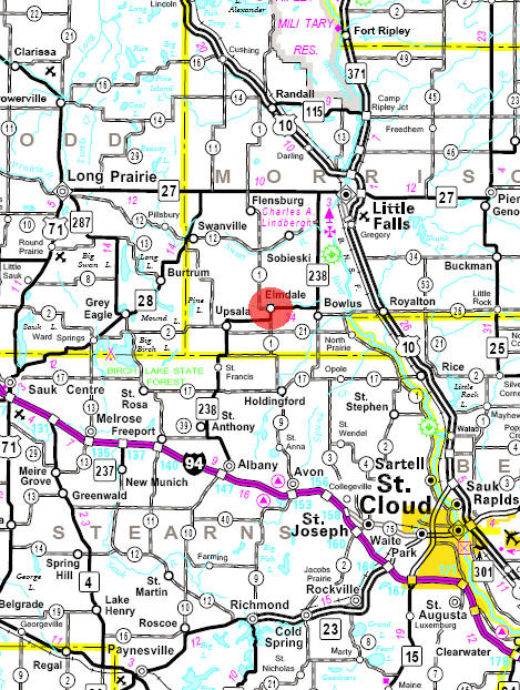 Minnesota State Highway Map of the Elmore Minnesota area