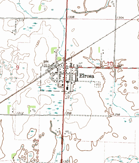 Topographic map of the Elrosa Minnesota area