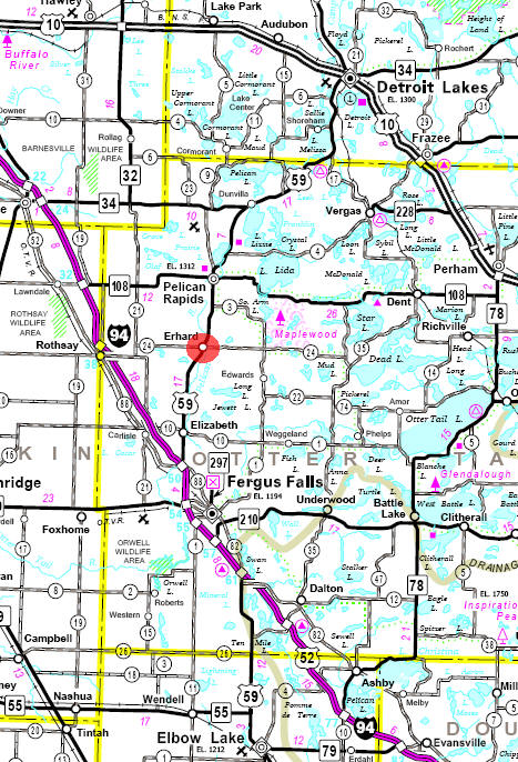 Minnesota State Highway Map of the Erhard Minnesota area