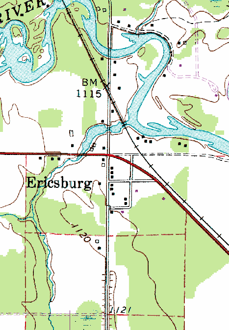Topographic Map of the Ericsburg Minnesota area