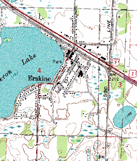 Topographic Map of Erskine Minnesota