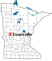 Location of Evansville Minnesota