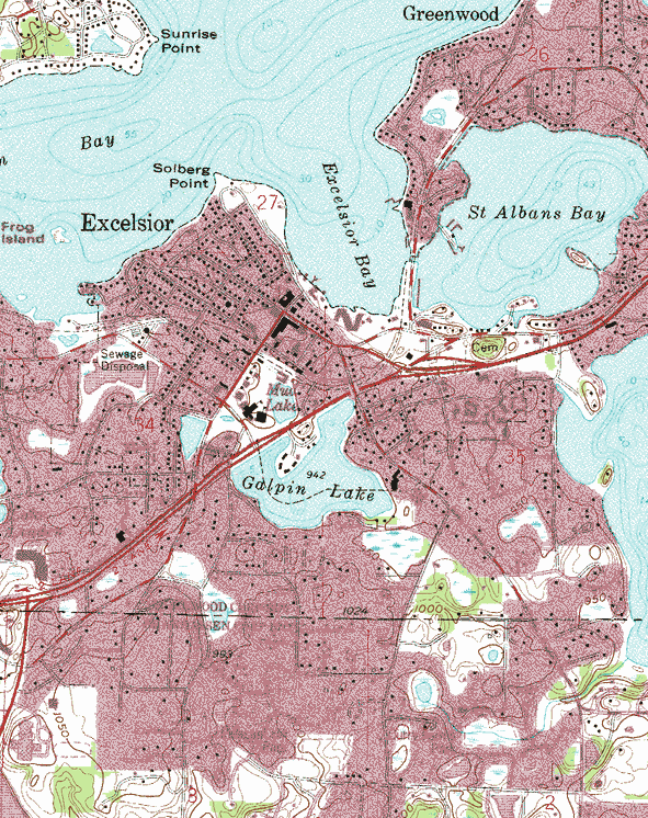 Topographic map of the Excelsior Minnesota area