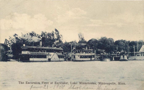 Excursion Fleet on Lake Minnetonka at Excelsior Minnesota, 1908
