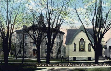 Central School and German Methodist Church, Faribault Minnesota, 1920's