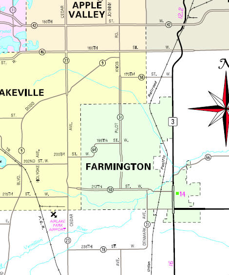 Minnesota State Highway Map of the Farmington Minnesota area
