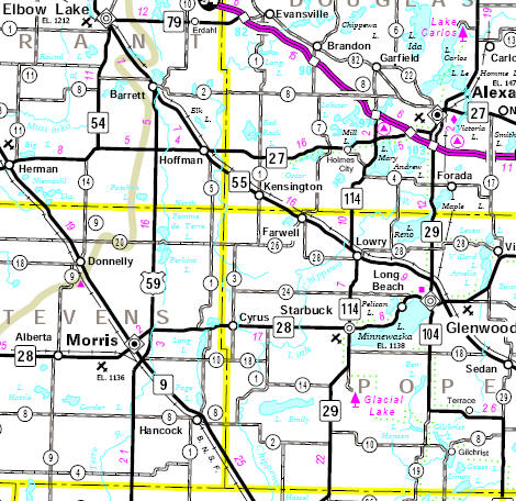 Minnesota State Highway Map of the Farwell Minnesota area