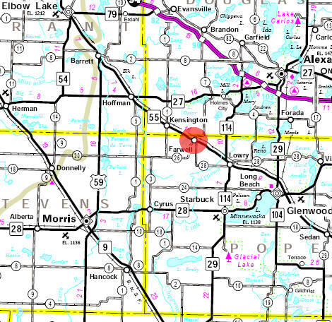 Minnesota State Highway Map of the Farwell Minnesota area
