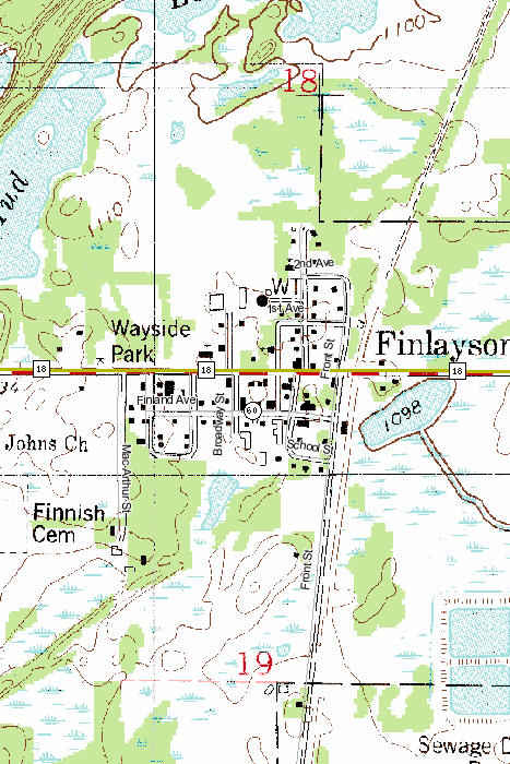 Topographic map of Finlayson Minnesota