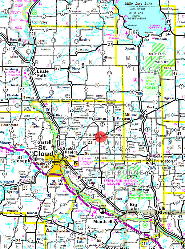 Minnesota State Highway Map of the Foley Minnesota area