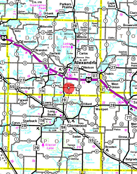 Minnesota State Highway Map of the Forada Minnesota area