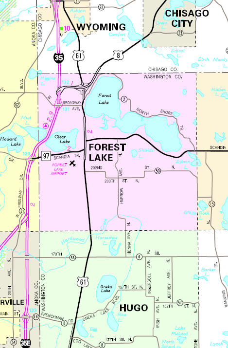 Minnesota State Highway Map of the Forest Lake Minnesota area