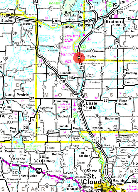 Minnesota State Highway Map of the Fort Ripley Minnesota area