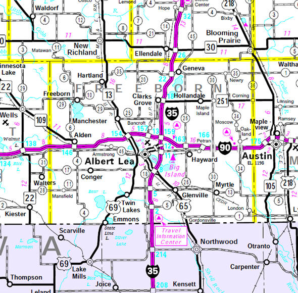 Minnesota State Highway Map of the Freeborn County Minnesota area