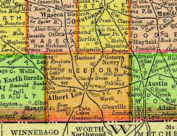 1895 Map of Freeborn County Minnesota