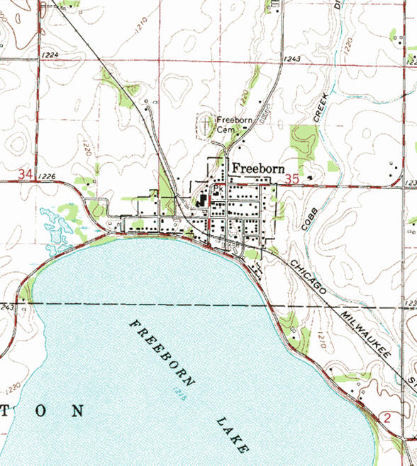 Topographic map of the Freeborn Minnesota area