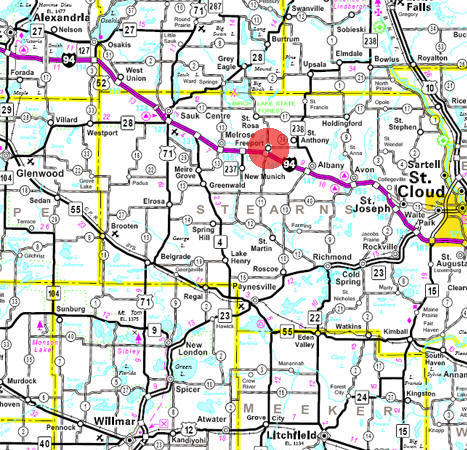 Minnesota State Highway Map of the Freeport Minnesota area