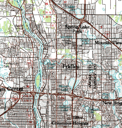 Topographic map of the Fridley Minnesota area