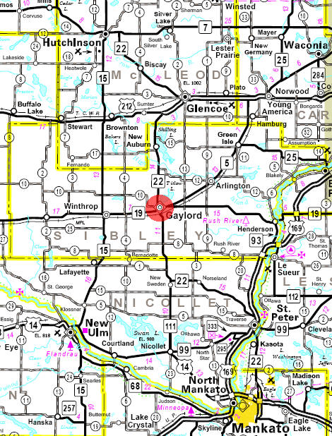 Minnesota State Highway Map of the Gaylord Minnesota area