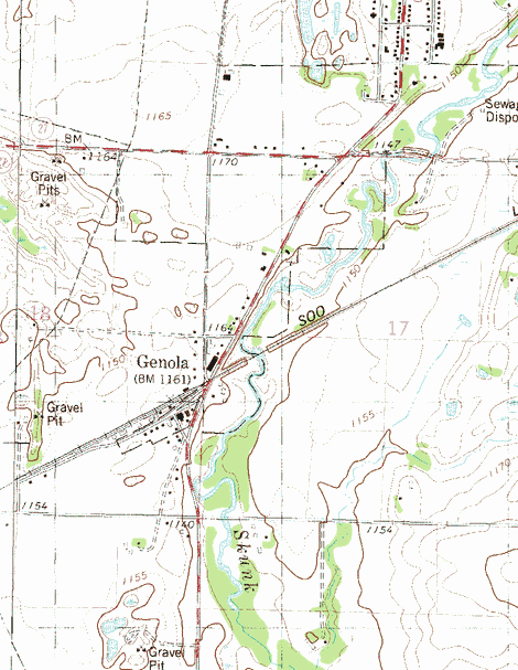 Topographic map of the Genola Minnesota area