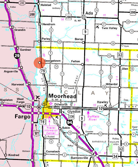 Minnesota State Highway Map of the Georgetown Minnesota area