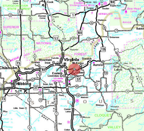 Minnesota State Highway Map of the Gilbert Minnesota area