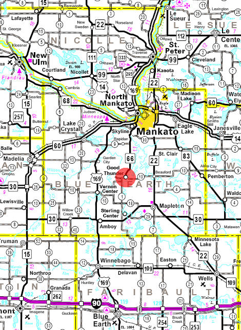 Minnesota State Highway Map of the Good Thunder Minnesota area