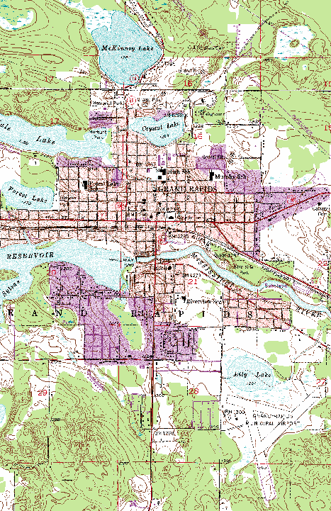 Topographic Map of Grand Rapids Minnesota
