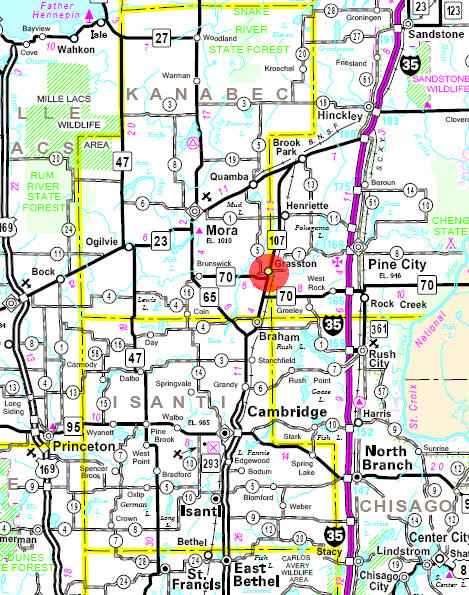 Minnesota State Highway Map of the Grasston Minnesota area
