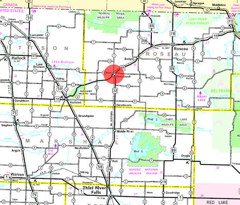 Minnesota State Highway Map of the Greenbush Minnesota area