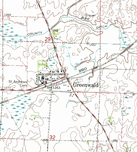 Topographic map of the Greenwald Minnesota area