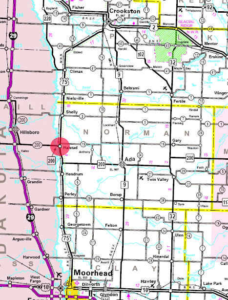 Minnesota State Highway Map of the Halstad Minnesota area