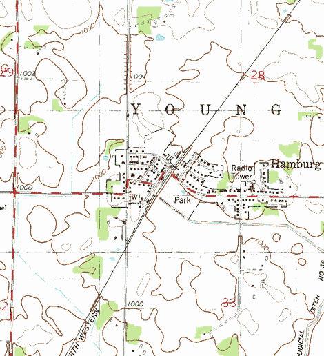 Topographic map of the Hamburg Minnesota area